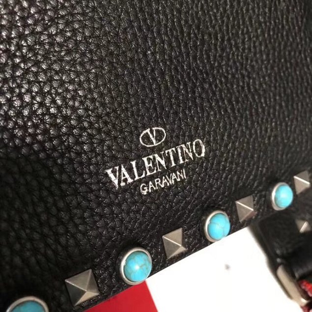 Valentino original calfskin blue-rockstud mini shoulder bag 0124 black