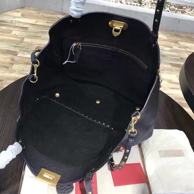 Valentino original calfskin multi-rockstud large tote bag 0970 black