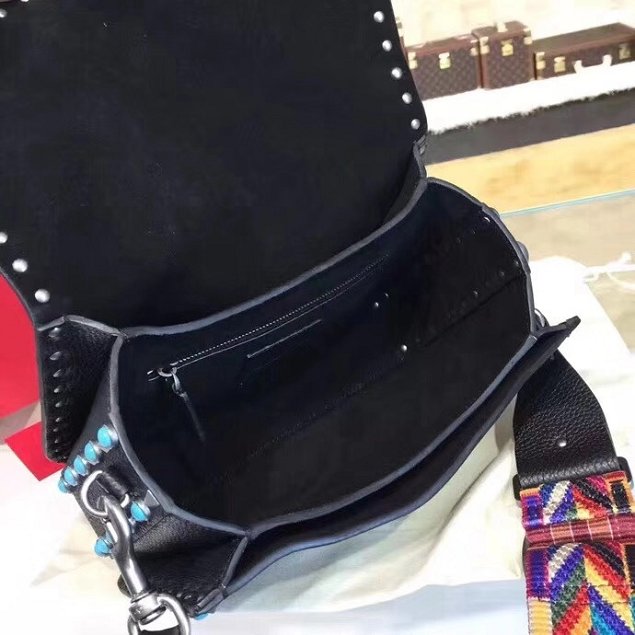 Valentino original grained calfskin blue-rockstud shoulder bag 0125 black