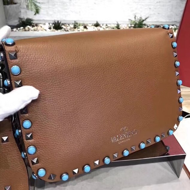 Valentino original grained calfskin rockstud shoulder bag 0125 brown