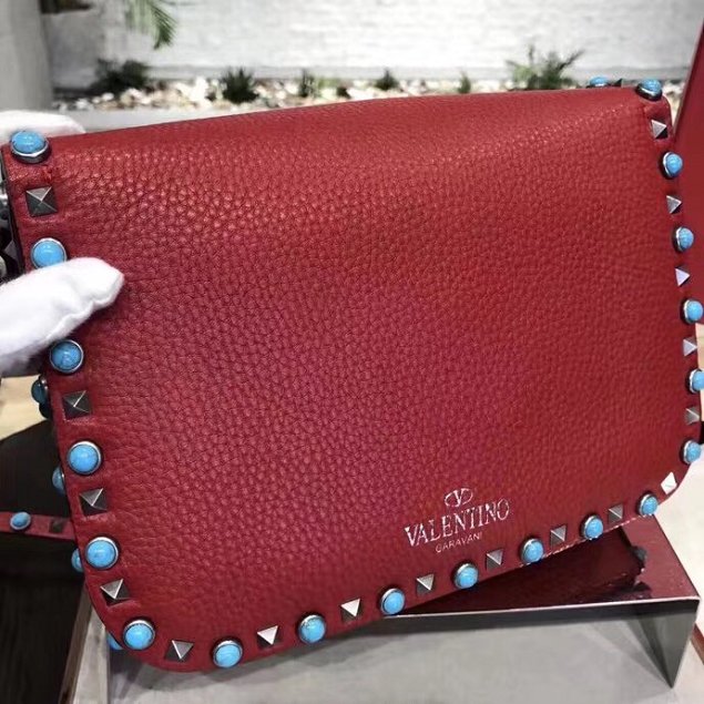 Valentino original grained calfskin rockstud shoulder bag 0125 red 