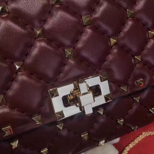 Valentino original lambskin rockstud spike crossbody bag 0137 burgundy
