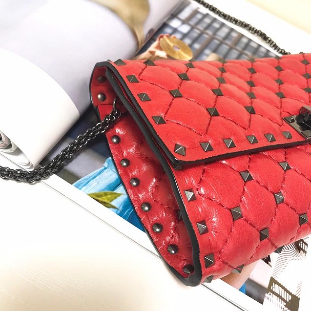 Valentino original lambskin rockstud spike crossbody bag 0137 red