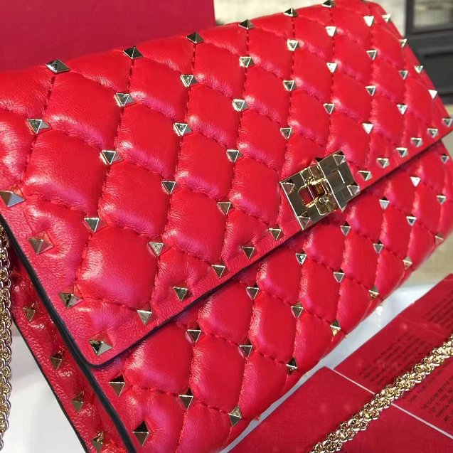 Valentino original lambskin rockstud spike crossbody bag 0137 red