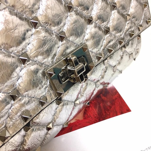 Valentino original lambskin rockstud spike crossbody bag 0137 silver