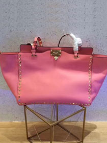 Valentino original smooth calfskin rockstud large tote bag 0970 pink