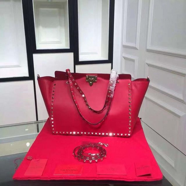 Valentino original smooth calfskin rockstud large tote bag 0970 red