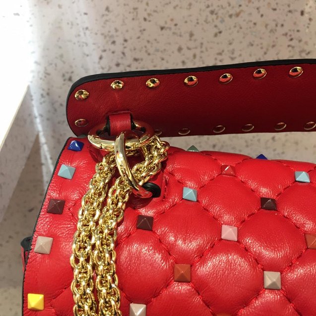Valentino original lambskin multi-rockstud large chain bag 0121 red