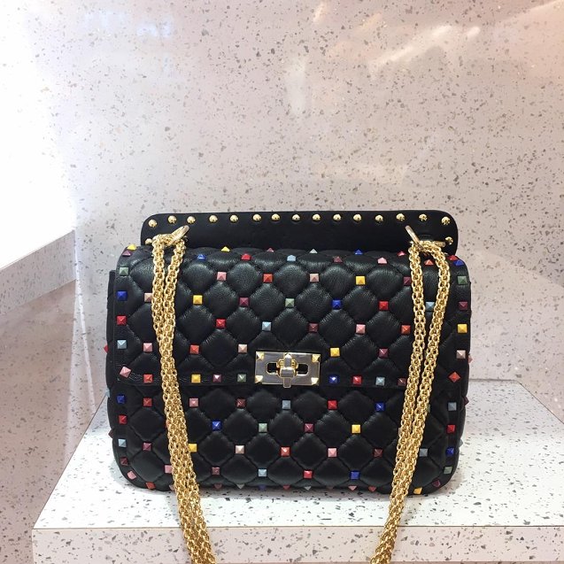 Valentino original lambskin multi-rockstud medium chain bag 0122 black