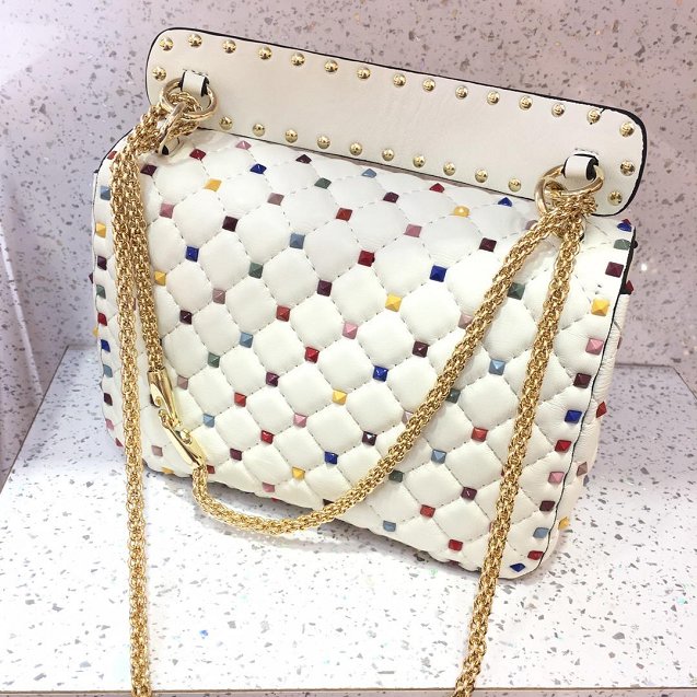 Valentino original lambskin multi-rockstud medium chain bag 0122 white