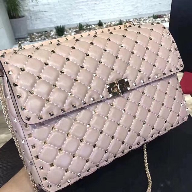 Valentino original lambskin rockstud large chain bag 0121 pink