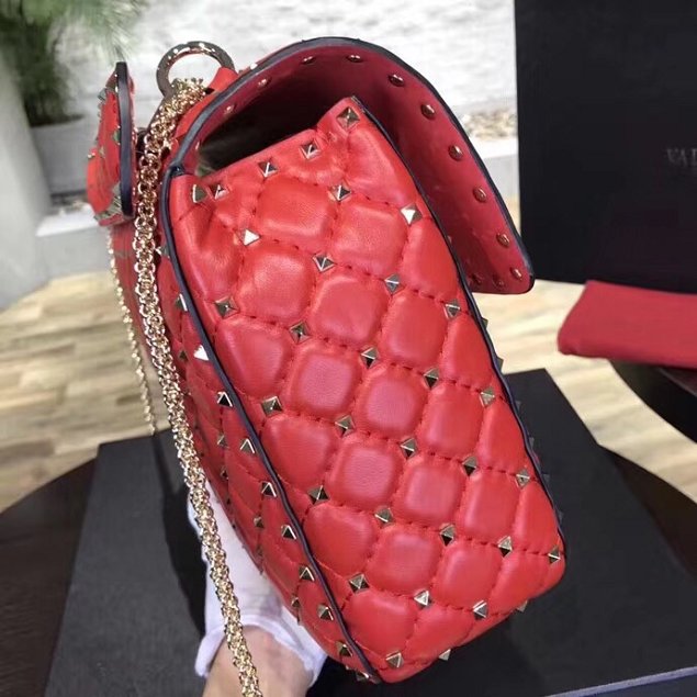 Valentino original lambskin rockstud large chain bag 0121 red