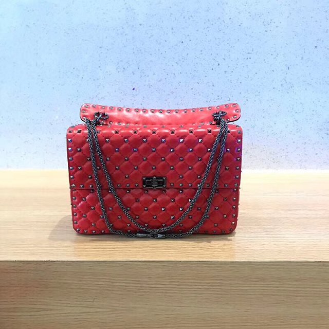 Valentino original lambskin rockstud large chain bag 0121 red
