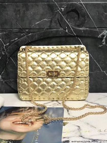Valentino original lambskin rockstud medium chain bag 0122 gold