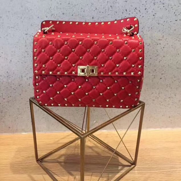 Valentino original lambskin rockstud medium chain bag 0122 red