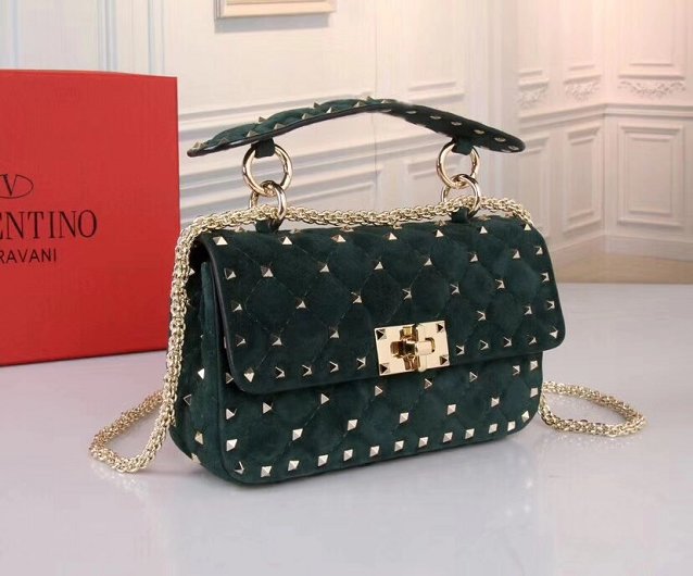 Valentino original suede rockstud small chain bag 0123 blackish green
