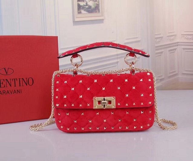 Valentino original suede rockstud small chain bag 0123 red