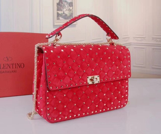 Valentino original suede rockstud large chain bag 0121 red