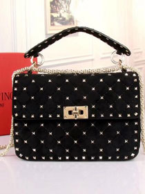Valentino original suede rockstud medium chain bag 0122 black