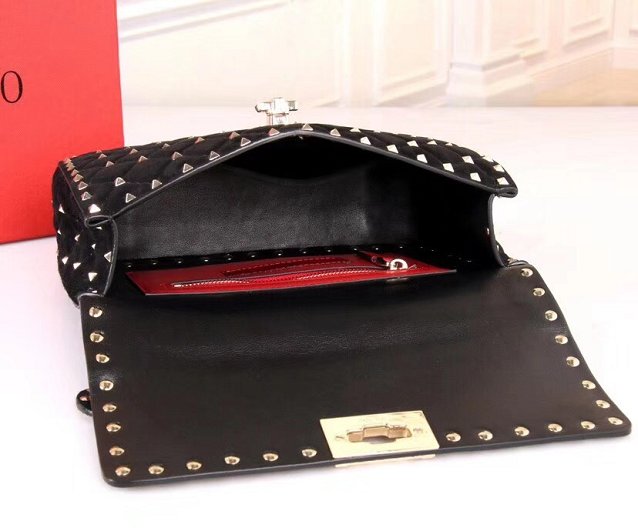 Valentino original suede rockstud medium chain bag 0122 black