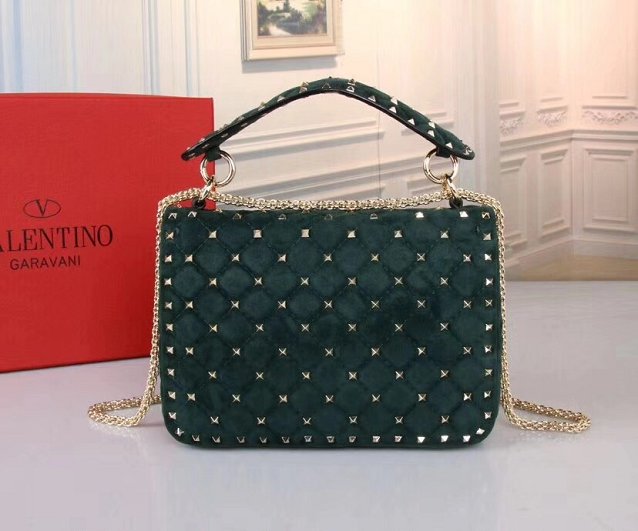 Valentino original suede rockstud medium chain bag 0122 blackish green