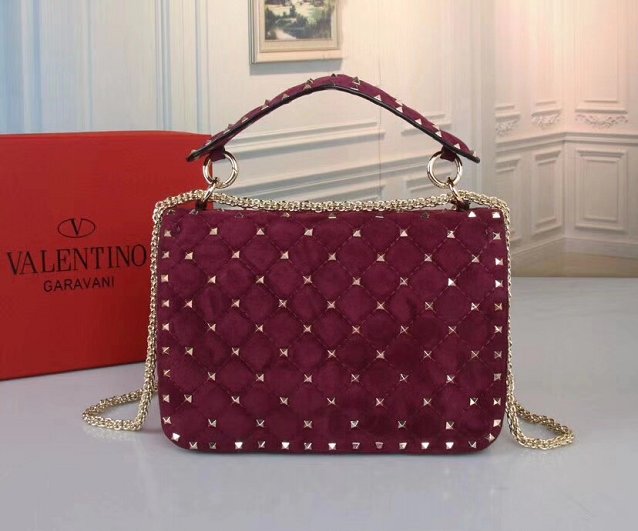 Valentino original suede rockstud medium chain bag 0122 purple