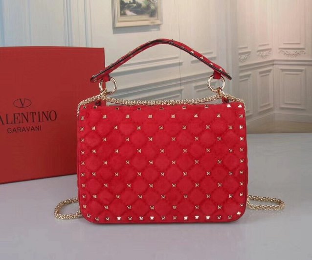 Valentino original suede rockstud medium chain bag 0122 red