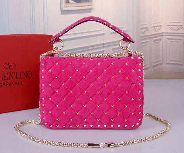 Valentino original suede rockstud medium chain bag 0122 rose red