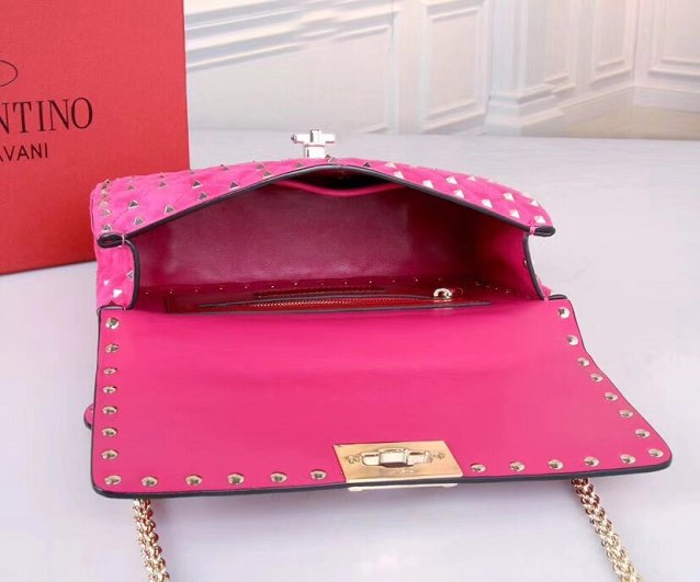Valentino original suede rockstud medium chain bag 0122 rose red