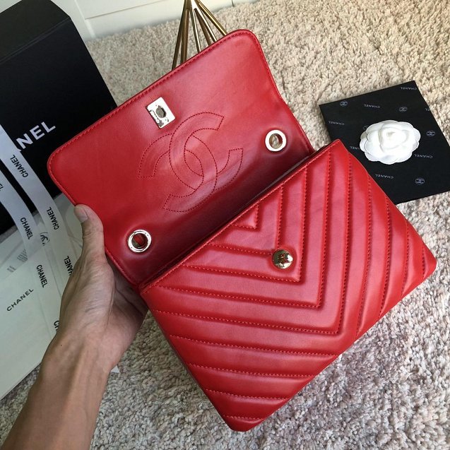 CC original lambskin top handle flap bag A92236-2 red