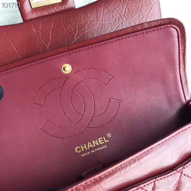CC original aged calfskin 2.55 flap handbag A37586 wine red