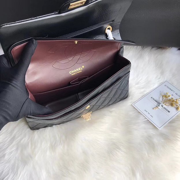 CC original aged calfskin large 2.55 flap handbag A37587 black