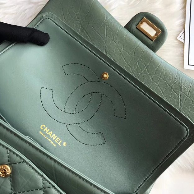 CC original aged calfskin large 2.55 flap handbag A37587 green