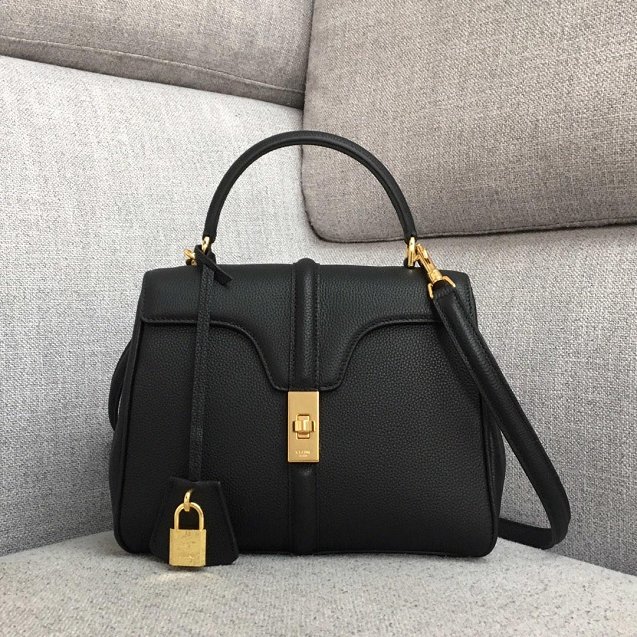 celine original grained calfskin small 16 bag 188003 black