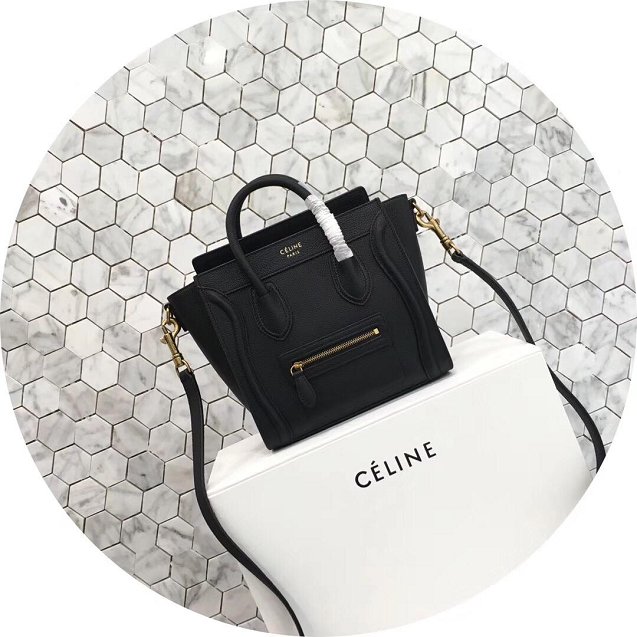 Celine original grained calfskin nano luggage bag 189243 black