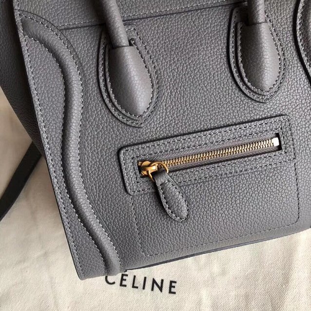Celine original grained calfskin nano luggage bag 189243 dark grey