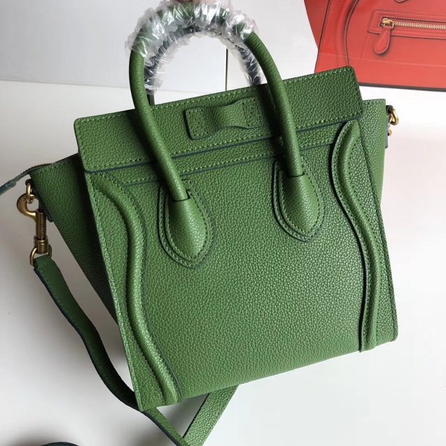 Celine original grained calfskin nano luggage bag 189243 green