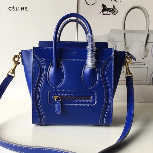 Celine original smooth calfskin nano luggage bag 189243 blue