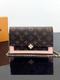 2019 louis vuitton original monogram Flore chain wallet M67405 pink