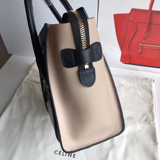 Celine original calfskin micro luggage handbag 189793 white&black&apricot