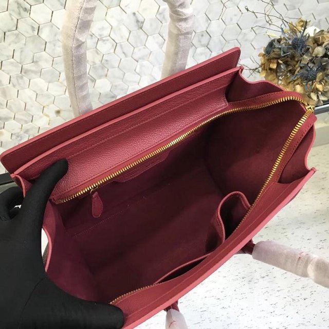 Celine original grained calfskin micro luggage handbag 189793 wine red
