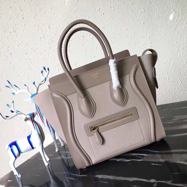 Celine original smooth&grained calfskin micro luggage handbag 189793 light grey