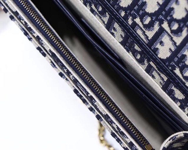 2019 Dior original canvas large Saddle Wallet S5620 dark blue