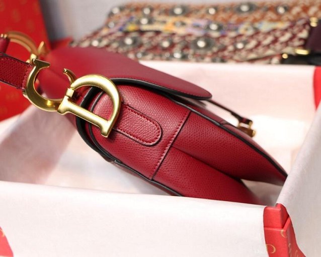 2019 Dior original grained calfskin saddle bag M0446 wine red