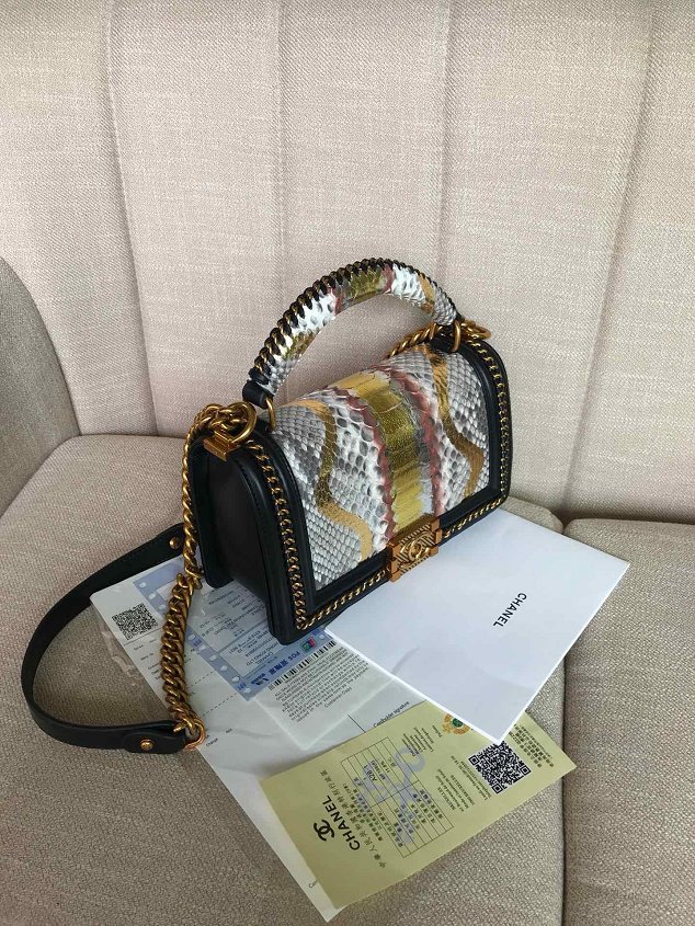 CC original python leather medium le boy handbag A94804 white&gold
