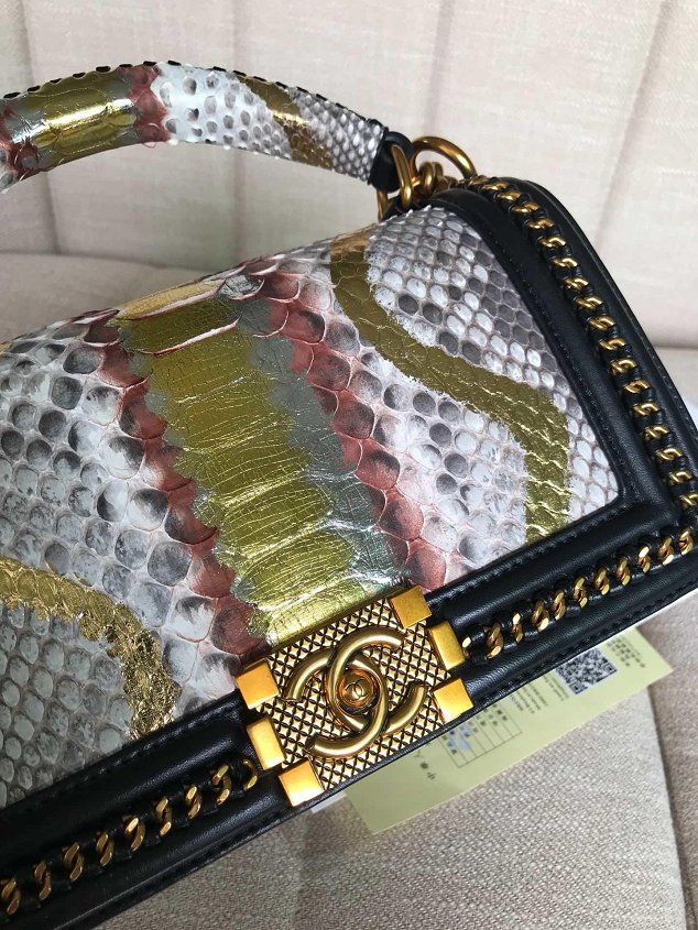 CC original python leather medium le boy handbag A94804 white&gold