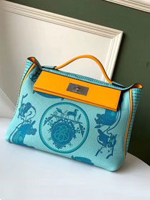 Hermes original handmade printed togo leather kelly 2424 bag H03699 blue