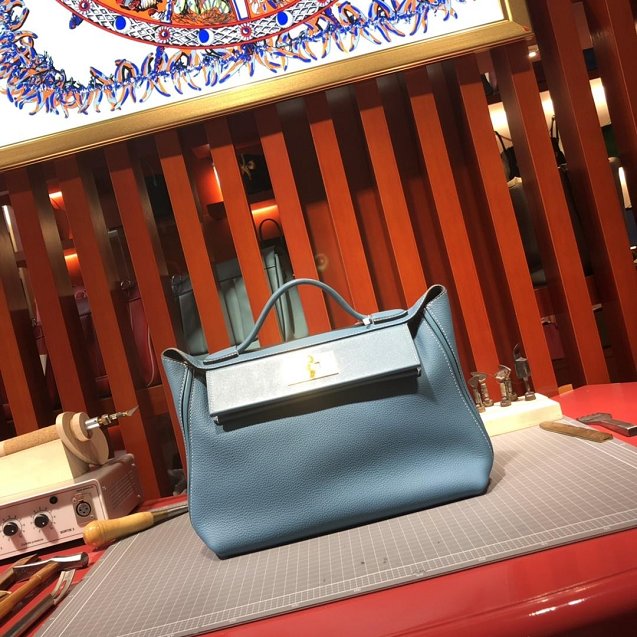 2019 Hermes original handmade togo leather kelly 2424 bag H03699 light blue