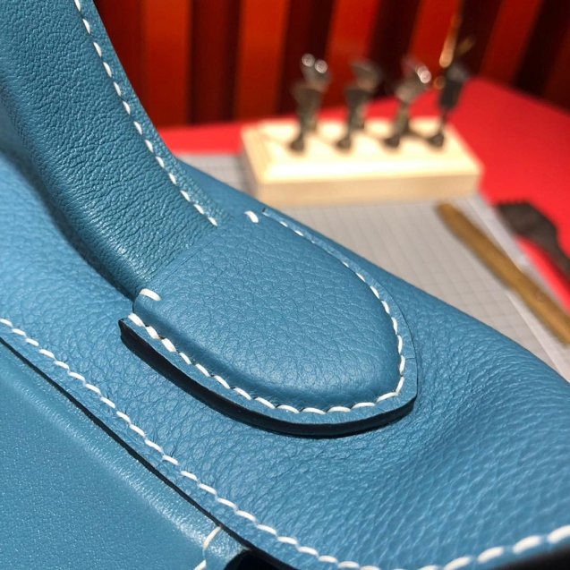 2019 Hermes original handmade togo leather kelly 2424 bag H03699 light blue