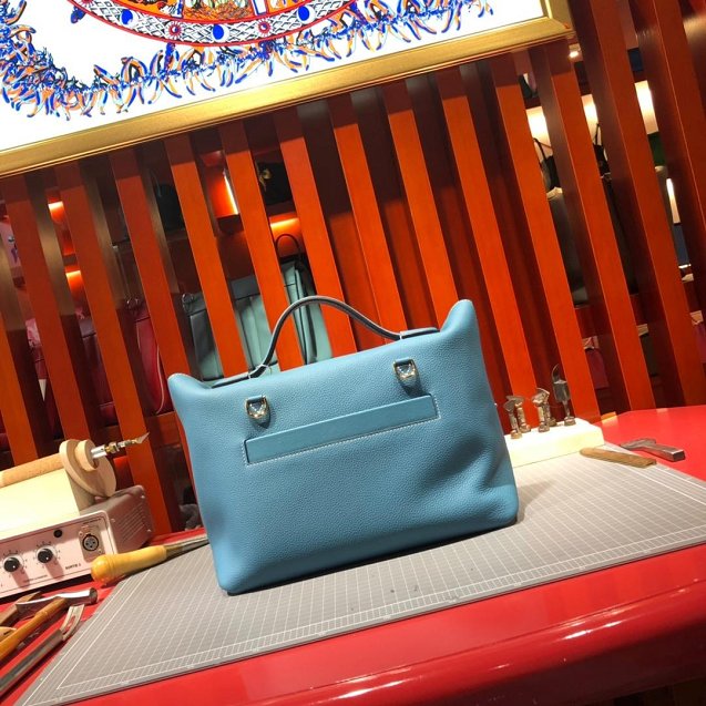 2019 Hermes original handmade togo leather kelly 2424 bag H03699 light blue